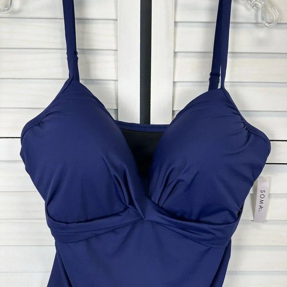 New Soma True Blue Twist Front Tankini‎ Swimsuit Top Molded Cups Size XXL